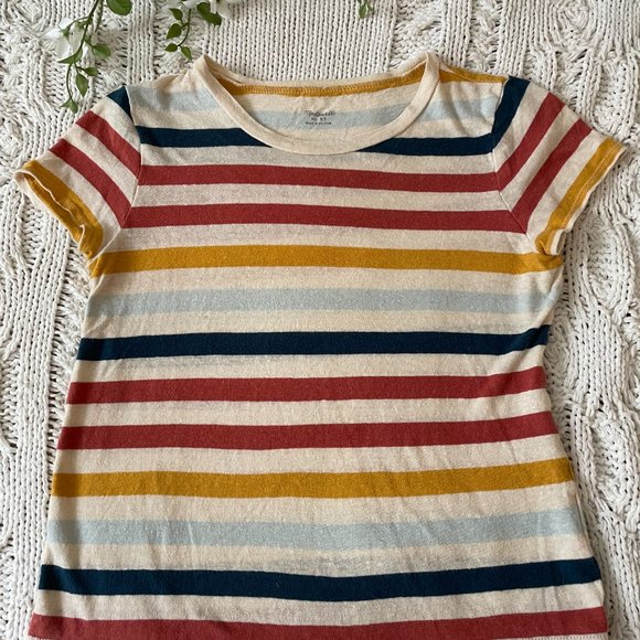 Madewell LoFi Shrunken Striped Whisper Tee T Shirt Navy Mustard Gold size XS - Picture 3 of 9